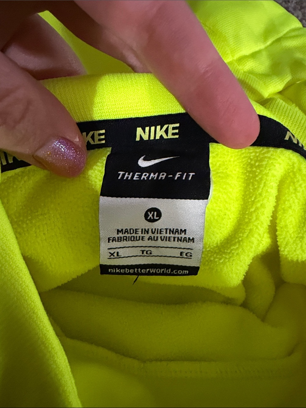 Nike High-Visibility Yellow Pullover Hoodie with Black Logo - Picture 2 of 3